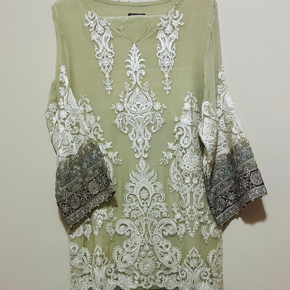 3 Piece Formal Pure Chiffon Embriodered Suit - Lime Green - Paskistani / Indian